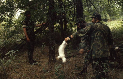 Survival school students kill a rabbit, Liberal, 1982