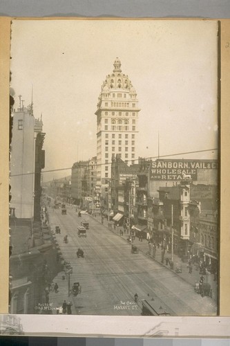 Looking East on Market St. from Grant Ave. in 1897. See Call and Palace Hotel on right