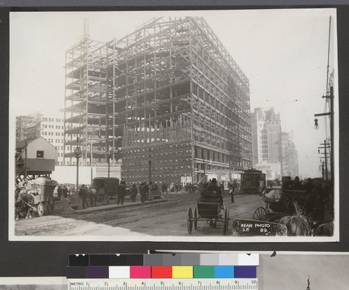 [Steel frame of building near Market, Grant and O'Farrell Sts.]