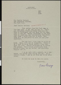 Zane Grey, letter, 1929-12-09, to Hamlin Garland
