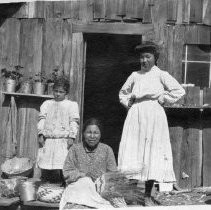 Making Indian Baskets, Happy Camp, Calif. The wildcat [lower left] was killed by the 12 yr. old girl with a rifle. Hoopa Indians