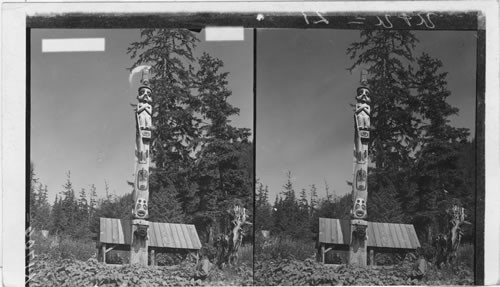 A mysterious family of tribal monument of the old Hydah Indians - Curious Totem at Wrangell, Alaska