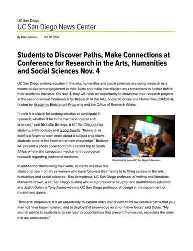 Students to Discover Paths, Make Connections at Conference for Research in the Arts, Humanities and