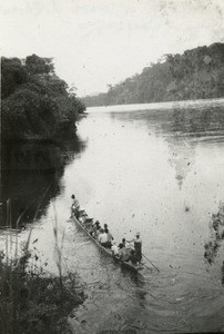 French missionaries on a pirogue, in Gabon