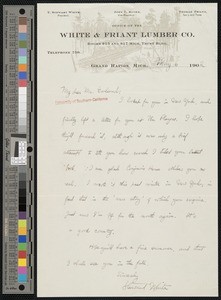 Stewart Edward White, letter, 1902-05-06, to Hamlin Garland