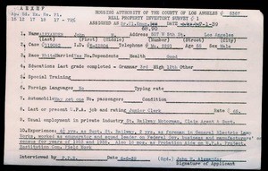WPA household census employee document for John H. Alexander, Los Angeles