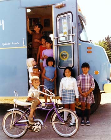Young patrons with the Santa Cruz Public Library's Bookmobile