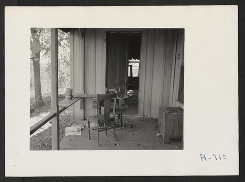 Evacuee property. A deserted house which was formerly occupied by a farmer family of Japanese descent. When this family was evacuated they left all but the basic necessities of life. Photographer: Stewart, Francis Loomis, California