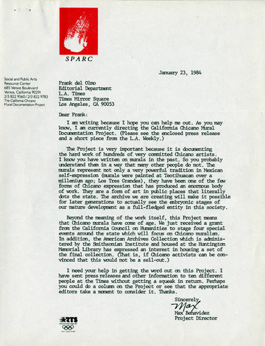 Letter from SPARC to Frank del Olmo