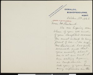 Jessie Conrad, letter, 1923-10-18, to Hamlin Garland