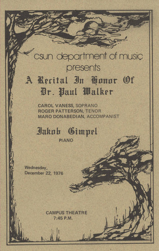 CSUN Music Department program, "A Recital In Honor Of Dr. Paul Walker"