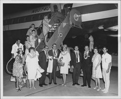 Helen Putnam and group of mayors arriving in Honolulu, Hawaii for a mayors conference, , June 1967