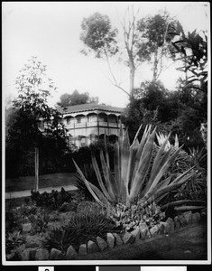 Exterior view of the Bandini House in Old Town, San Diego, shown from a distance, ca.1920