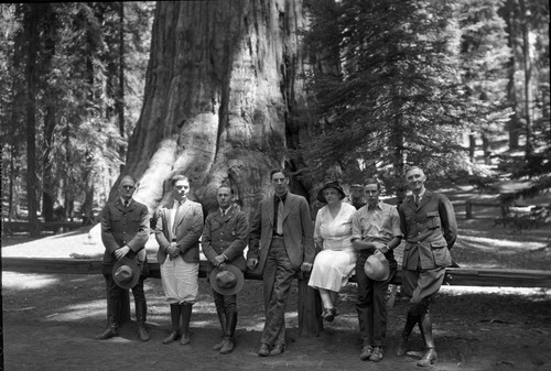 NPS Groups, Been Mauger, Yosemite Ranger, Secretary Wilbur, Wife, son, Col. White at Sherman Tree