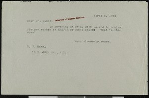 Hamlin Garland, letter, 1914-04-08, to P.W. Hansl