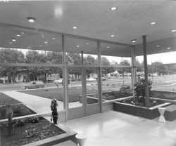 View of Sotoyome Street from the lobby of the Santa Rosa Medical Clinic, Santa Rosa, California, 1957
