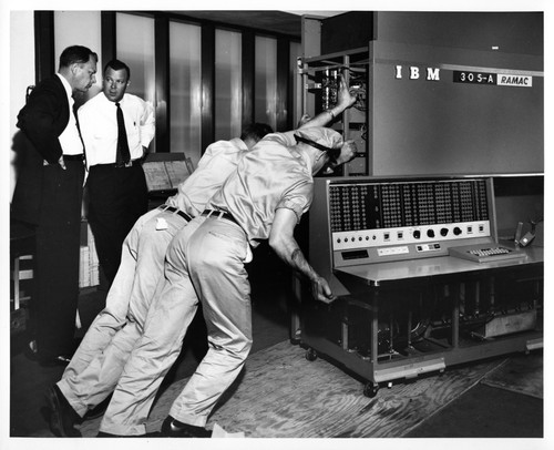 Workers Moving an IBM 305-A RAMAC Commercial Computer