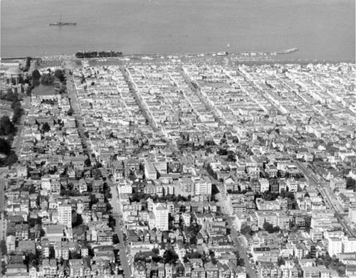 [Aerial view of Pacific Heights and the Marina District]