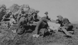 Group of people picnicking--possible the Hallbergs and/or Barlows