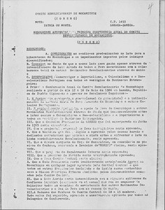Resoluções aprovadas pela primeira conferência anual do Comité Revolucionário de Moçambique - COREMO