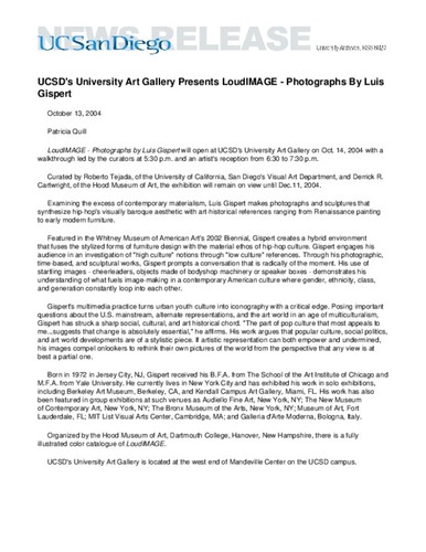 UCSD's University Art Gallery Presents LoudIMAGE - Photographs By Luis Gispert