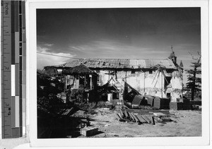 War damaged Catholic church in Cavite Navy Yard, Manila, Philippines, ca. 1946