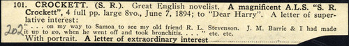 Seller's description of Crockett's letter to Harry dated 1894 June 7