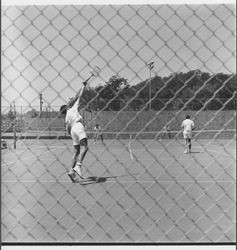 Playing tennis at Howarth Park, Santa Rosa, California, 1970