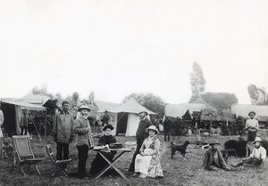 Missionaries' camp during an expedition. M. and Mrs Coillard with Waddell, Middleton, Jeanmairet