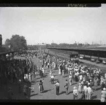Crowd of people at Southern Pacific Depot