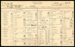 WPA household census for 2742 EAGLE STREET, Los Angeles