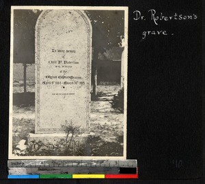 The gravestone of Dr. Cecil Robertson, Ningbo, Zhejiang, China, ca. 1915