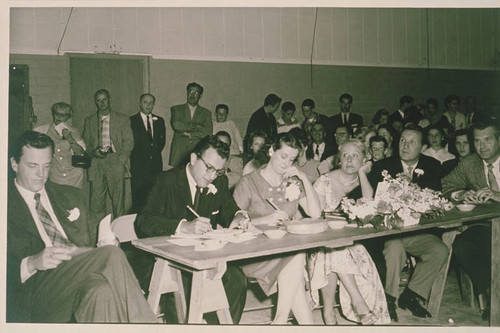 Judges including Honorary Mayor Vivian Vance at a beauty contest, Pacific Palisades, Calif