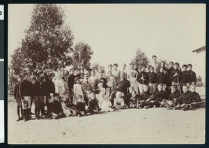 Group of children and a few adults posed at the Theosophical Institute in Point Loma, ca.1902