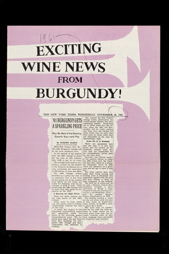 Exciting Wine News from Burgundy 1961
