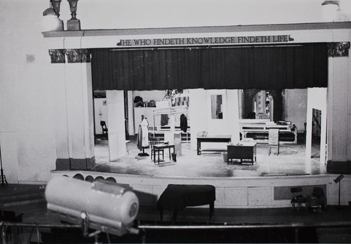 Auditorium stage set for play, Citrus Union High School, 1950s
