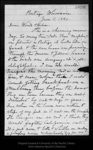 Letter from John Muir to [Annie] Wanda & Helen [Muir], 1896 jun 11