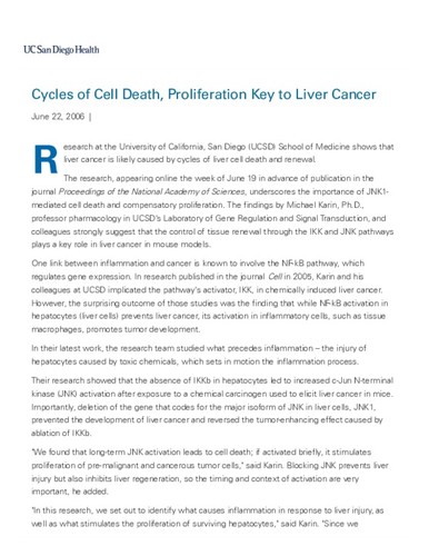 Cycles of Cell Death, Proliferation Key to Liver Cancer