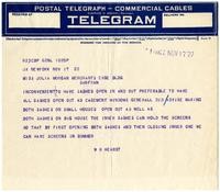 Telegram from William Randolph Hearst to Julia Morgan, November 17, 1922