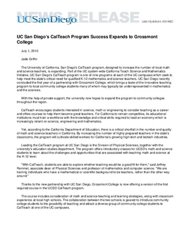 UC San Diego’s CalTeach Program Success Expands to Grossmont College