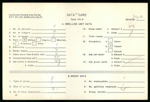 WPA Low income housing area survey data card 61, serial 3120