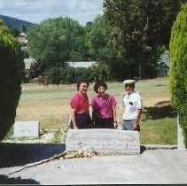 Tule Lake Linkville Cemetery Project 1989: JACLers Pose In Front of a Gravestone
