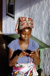 Woman knitting, Meiganga, Adamaoua, Cameroon, 1953-1968