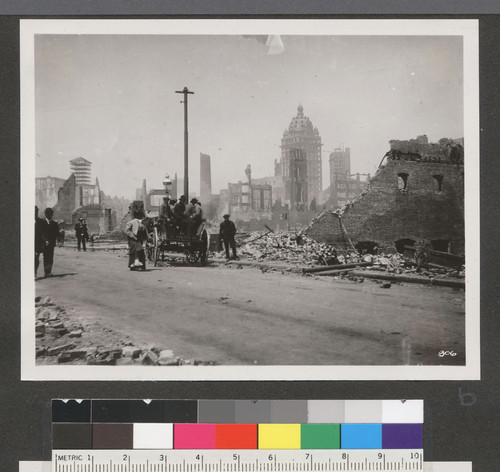 [Street scene. South of Market St. Call Building in distance, right center.]