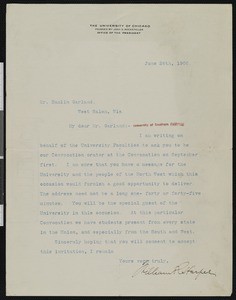 William Rainey Harper, letter, 1905-06-26, to Hamlin Garland