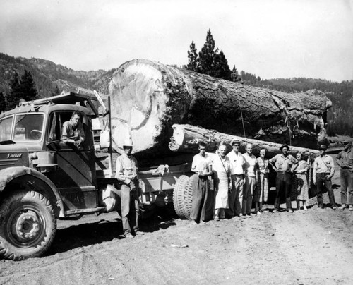 Logging truck with crew