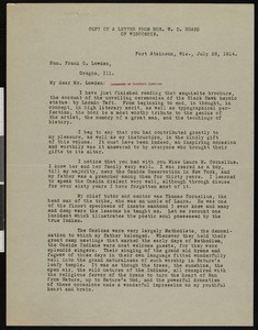 W.D. Hoard, letter, 1914-07-28, to Frank O. Lowden
