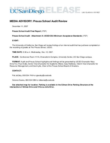 Preuss School Audit Review