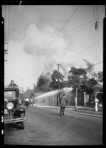Cabinet shop fire, West 39th Street, Los Angeles, CA, 1934