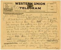 Telegram from Julia Morgan to William Randolph Hearst, January 7, 1924
